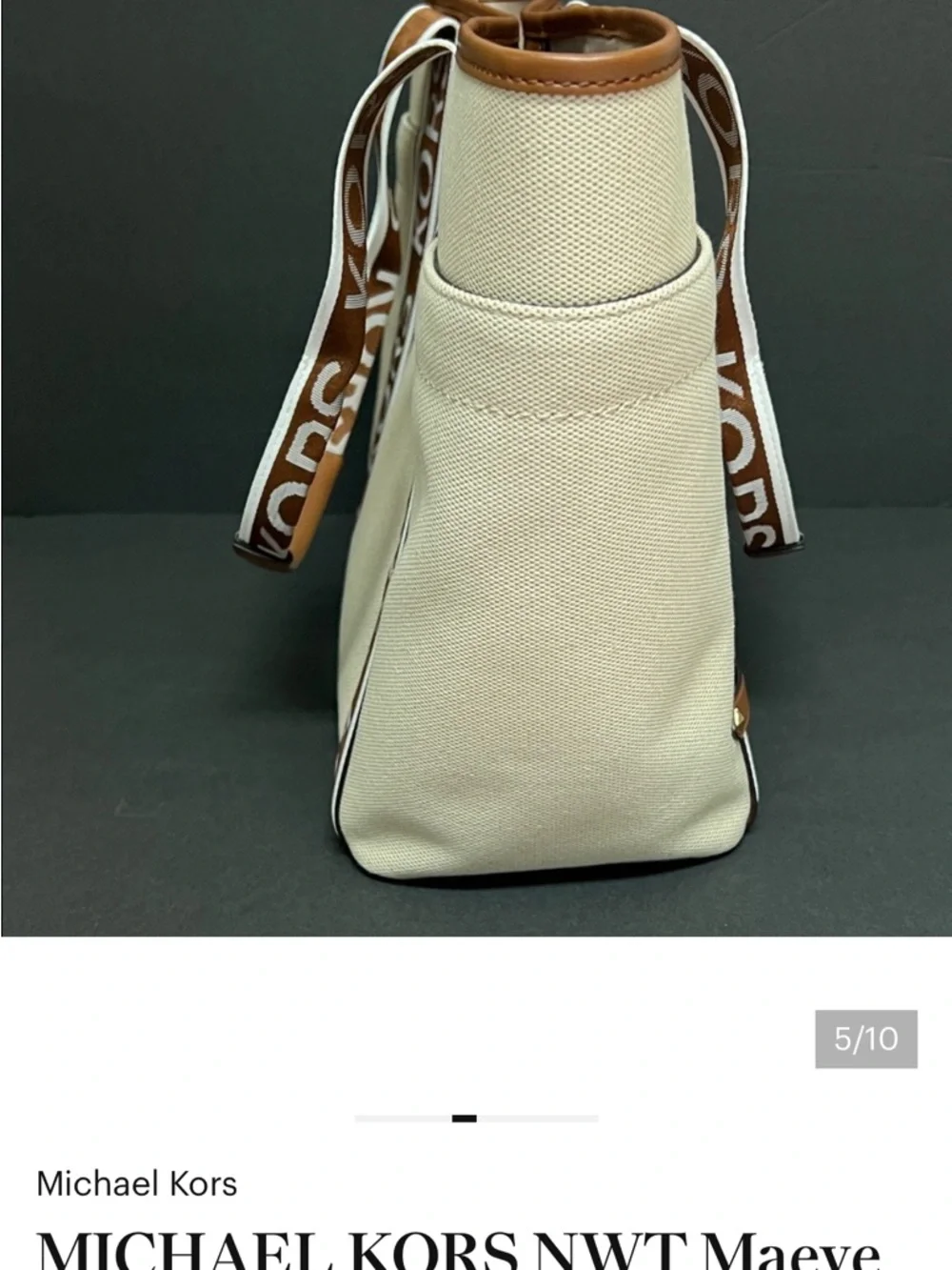 NWT MICHAEL KORS Maeve Large Open Top Tote Beige Canvas with Logo Strap Tote - Picture 8 of 8